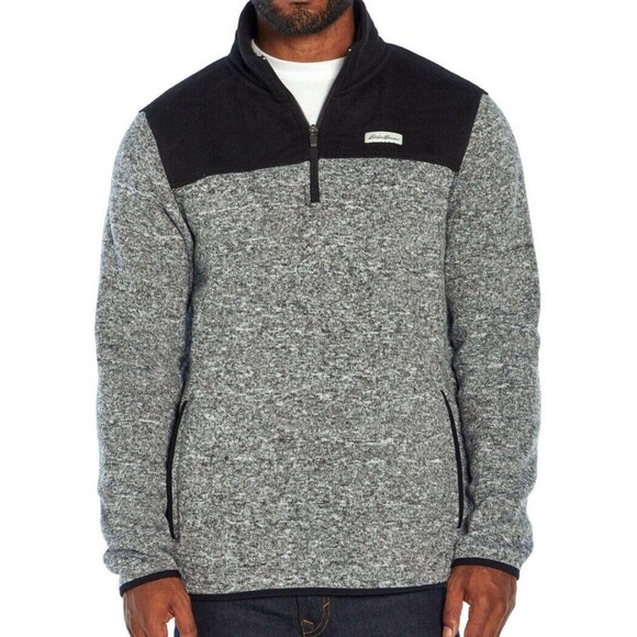 Eddie Bauer Other - Eddie Bauer Men's Gray Black 1/4 Zip Mock Neck Pullover Sweater Fleece Size L